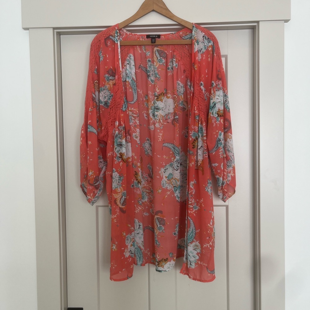 Torrid Coral Floral Kimono Top